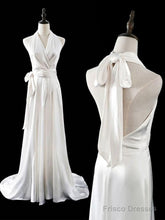 Timeless A Line Halter Satin White Wedding Dresses Brides Dress