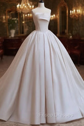Timeless Ball Gown Strapless Satin White Wedding Dress Brides Dress