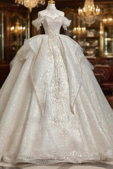 Timeless Ball Gown Sweetheart Short Sleeves Lace White Wedding Dress Brides Dress