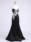 Trendy Scoop Floor Length See Through Back Appliques Party Polyester Formal Black