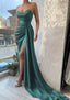 Trumpet/Mermaid Sweetheart Strapless Court Train Satin Prom Dresses With Pleated Split