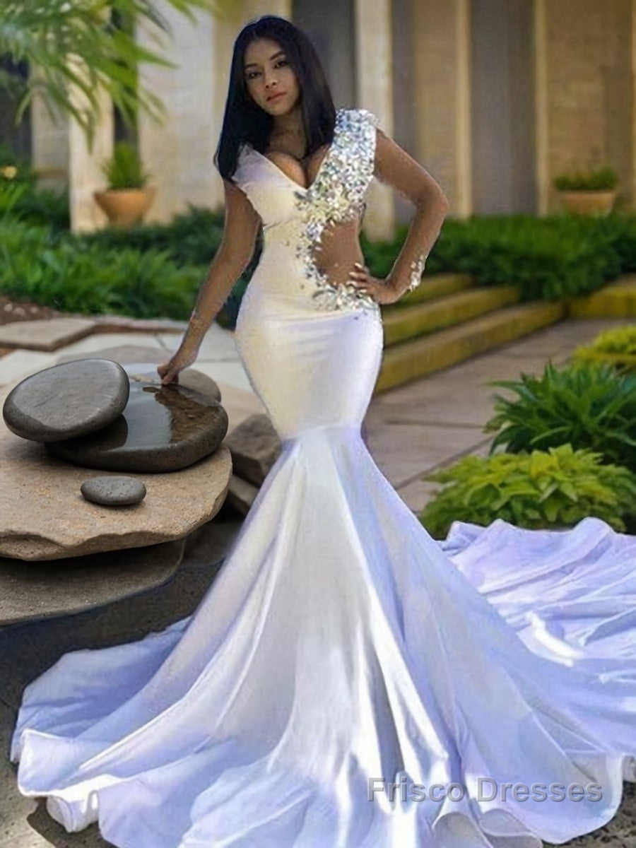 elastic woven satin dresses NumberSea-A-Line/Princess Elastic Woven Satin Lace V-neck Sleeveless Floor-Length Dresses