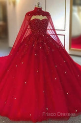 Tulle Ball Gown Wedding Dress, With Cape Formal Prom Dress, Formal Dress