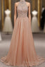 Tulle & Chiffon High Neck Formal Dress With Beading