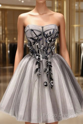 Tulle Gray Short Formal Prom Dress Homecoming Dress Coktail Dress