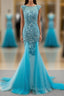 Tulle Scoop Mermaid Formal Dress With Beaded Lace Appliques