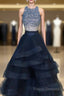 Two Pieces Navy Formal Prom Dress Halter Neckline, Formal Dress, Graduation School Party Dance Dress