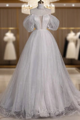 Unique Ball Gown Off The Shoulder Sequin Short Sleeves White Wedding Dress Brides Dress
