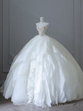Unique Ball Gown Strapless Tulle White Long Wedding Dresses Brides Dress