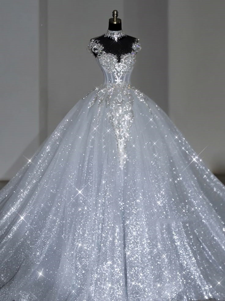 Unique Bridal Dress Ball Gown Scoop White Sequin Long Wedding Dresses – Frisco Dresses