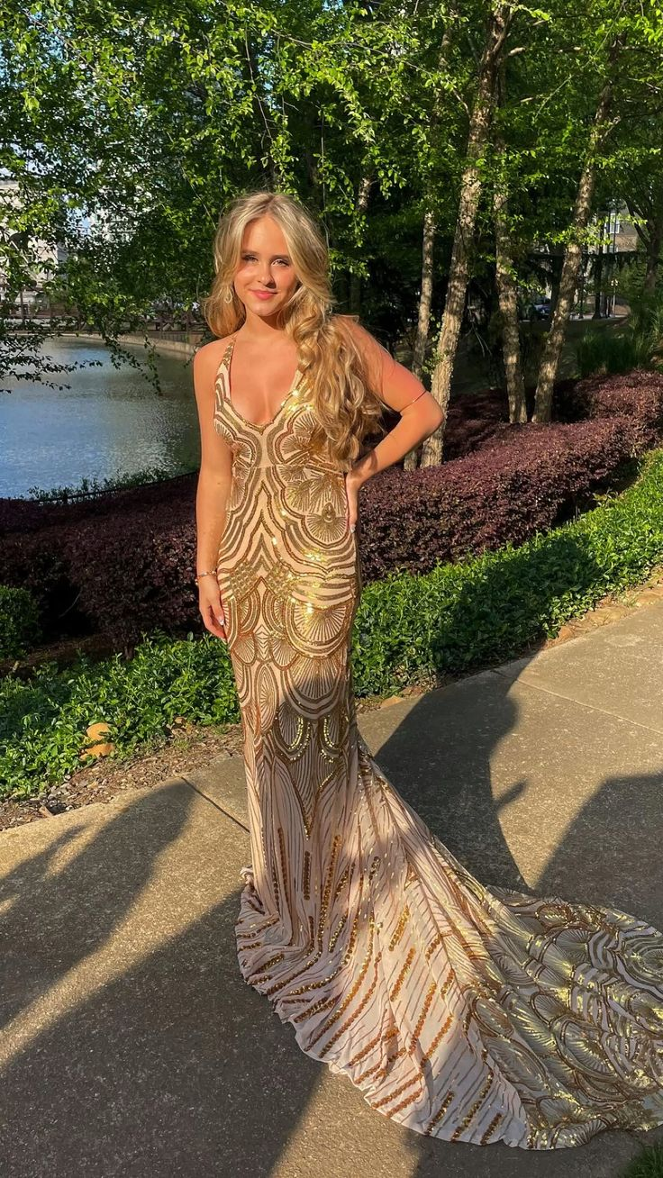unique gold dresses Mermaid Golden Sequin Long Sweep Open Back Prom Dress Evening D – Frisco This particular design is Color:Neon Yellow Widow Fairy Lace Chiffon Plus Sizes-Dresses\-Rompers-Solid Color Dresses
