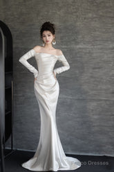 Unique Mermaid Off The Shoulder Long Sleeves Wedding Dresses Ivory Brides Dress