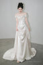 Unique Mermaid Off The Shoulder Pleats Short Sleeves Satin Ivory Wedding Dresses