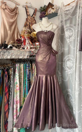 Unique Mermaid Strapless Glitter Satin Ball Dress Beautiful Birthday Evening Dress