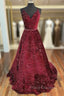 Unique Formal Prom Dress, A-line V Neck Spaghetti Straps Long/Floor-Length Velvet Sequins Formal Prom Dress With Beading