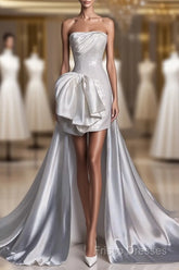 Unique Sheath Strapless Sequin Short White Wedding Dress Brides Dress