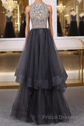 Unique tulle beads long Formal Prom Dresses tulle long evening Dresses