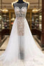 Unique White Round Neck Tulle Short Formal Prom Dress, White Evening Dress