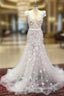 Unique White V Neck Tulle Long Formal Prom Dress, Tulle Wedding Dress