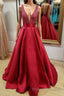 V Neck and V Neck Sequins Burgundy Long Formal Prom Dresses, V Neck Burgundy Formal Graduation Evening Dresses