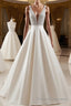 V Neck Backless White Formal Prom Dresses With Beads, V Neck Formal Dresses, White Evening Dresses