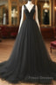 V Neck Black Tulle A Line Formal Prom Dress
