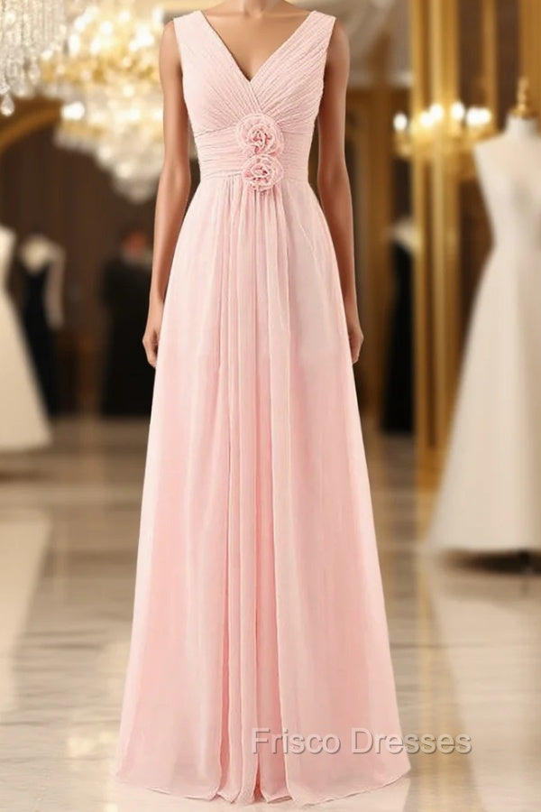 V-Neck Chiffon With Flower(S) Bridesmaid Dress