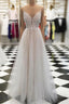 V Neck Floor Length Champagne Lace Formal Prom Dress, Champagne Lace Wedding Dress, Formal Dress