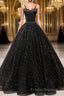 V Neck Glitter Black Long Formal Prom Dress