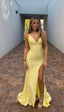 V Neck Mermaid Long Prom Dress Yellow Formal Dresses
