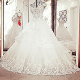 V Neck Off Shoulder Lace Appliques Beaded V Neck Tulle Wedding Dresses