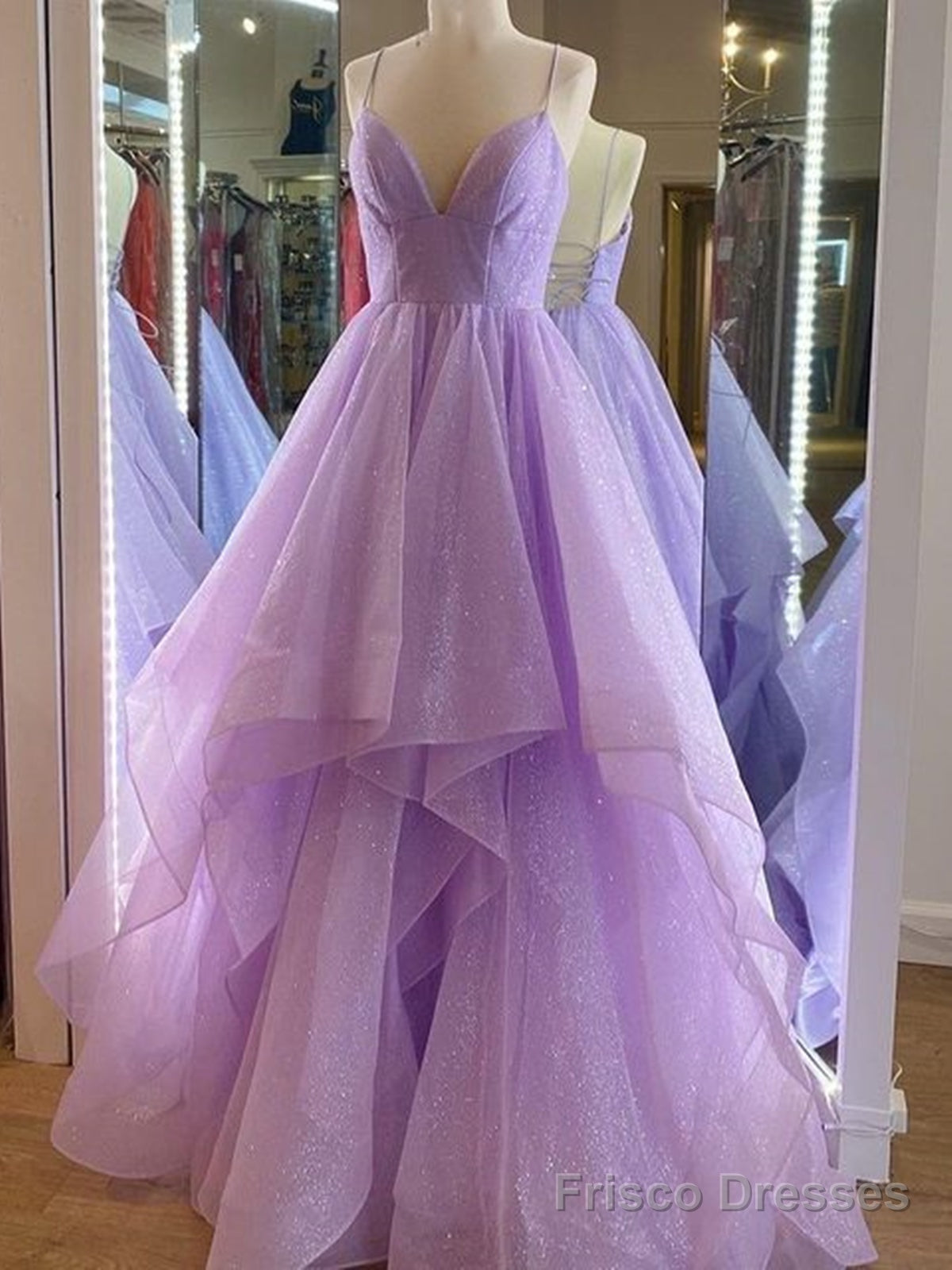 V Neck Purple Tulle Long Prom Dresses, Purple High Low Formal Evening –  Frisco Dresses
