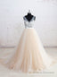 V-neck See-through Bodice Champagne Tulle Wedding Dresses