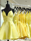 V Neck Short Yellow Prom Dresses, Short V Neck Yellow Graduation Homecoming Dresses