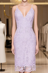 V-Neck Spaghetti Straps Lace Short Bridesmaids Dress