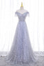 A-Line Tulle Sequins Long Prom Dress, Off the Shoulder Evening Party Dress