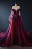 Vintage A Line Off The Shoulder Tulle Burgundy Prom Dress