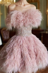 Vintage A Line Pink Homecoming Dress Feather 18Th Birthday Outfits