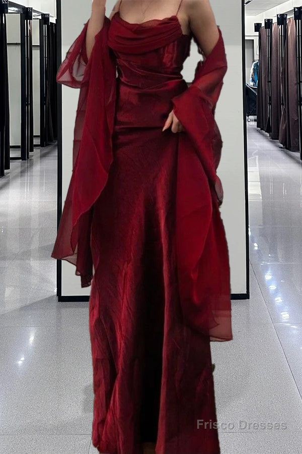 Vintage A line Spaghetti Straps Sleeveless Burgundy Prom Dresses Long