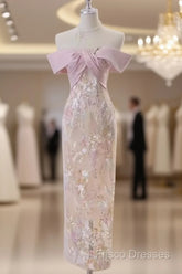 Vintage A Line Strapless Party Dress Pink Formal Prom Dress