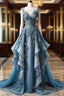 Vintage A Line Sweetheart Neck Chiffon Applique Long Formal Prom Dress, Evening Dress
