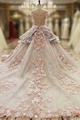 Vintage Floral Lace Flower Wedding Dress Ball Gowns