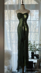 Vintage Forest Green Prom Dress For Party&Quinceanera-Elegant Spaghetti Straps Glitter Beaded Evening Gown