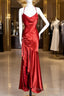 Vintage High Low Halter Satin Red Formal Prom Gown Fairy Long Formal Prom Dress