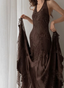 Vintage Mermaid Sleeveless Halter Brown Long Prom Dress