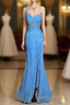 Vintage Mermaid Sweetheart Blue Chiffon Long Formal Prom Gown Fairy Formal Prom Dress