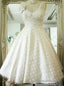 Vintage Polka Dots Tea Length V-neck Backless Wedding Dress