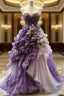Vintage Purple A-Line Sweetheart Neck Chiffon Beading Long Formal Prom Dress Applique Evening Dress