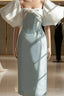 Vintage Sheath Light Sky Blue Satin Formal Prom Dress Formal Dress