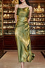 Vintage Sheath Spaghetti Straps Green Shiny Formal Prom Dress Birthday Outfits